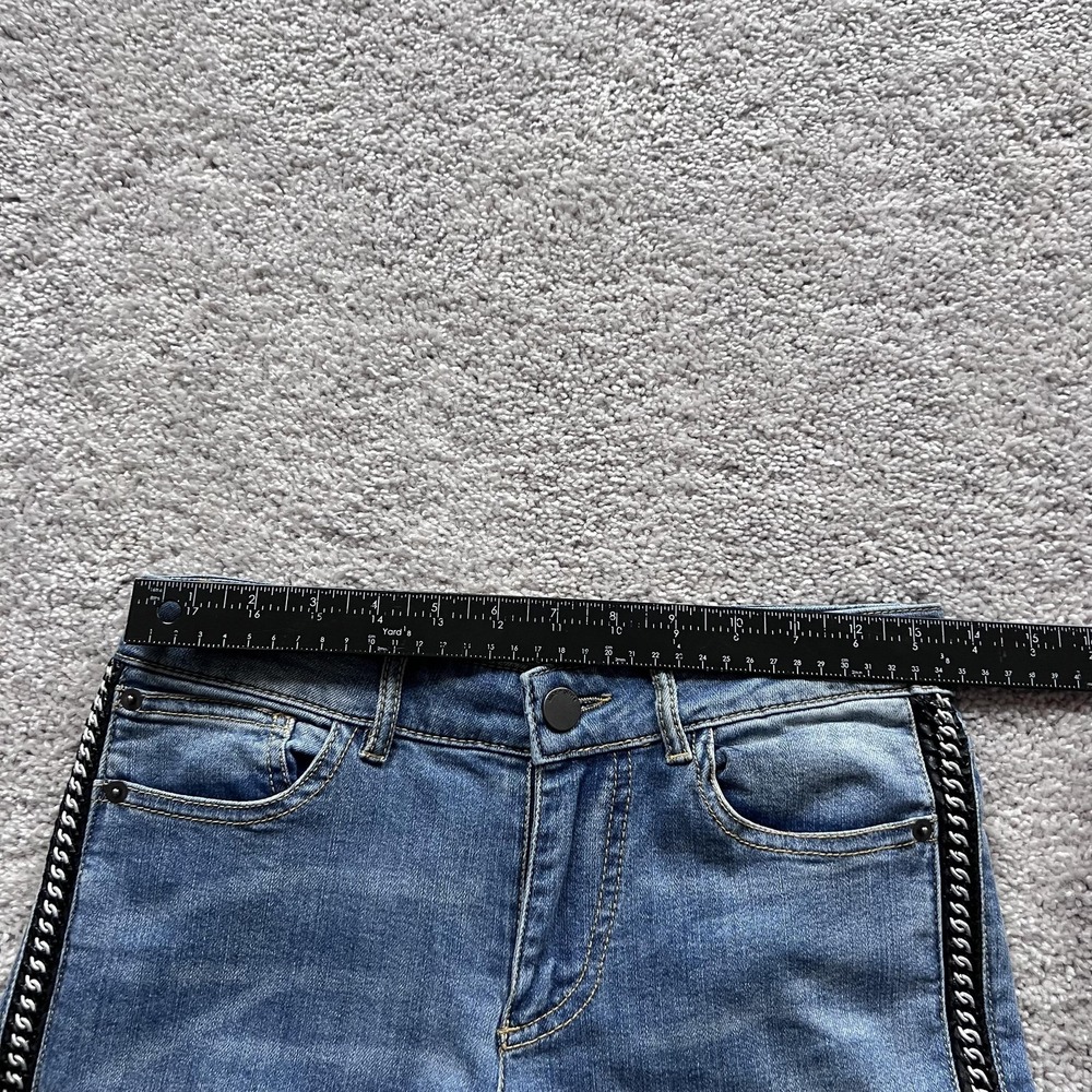 Alice + Olivia Chain Studded Side Stripe Slim Jeans Womens 27 Blue Mid Rise - Picture 10 of 16